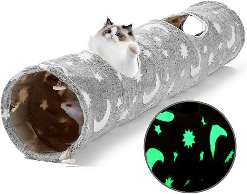 Large Cat Tunnels Bed Tube for Indoor Cats Glows in The Dark Cat Tunnel with Cushion and Plush Ball Toy Longer Playground Toys for Dog Puppy Kitten Rabbit Bunnies Ferret Pet Gray in Kuwait