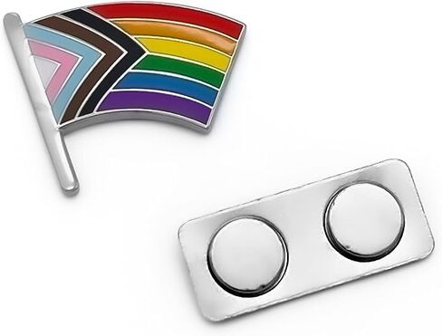 دبوس من Progress Pride Flag LGBTQ Rainbow شامل ثنائي الجنس من المينا مع دعم مغناطيسي للسترة وحقيبة الظهر والنصب التذكاري والملابس والحقيبة والقميص in Kuwait