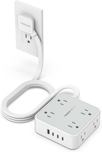 Surge Protector Power Strip, TESSAN 5 FT Extension Cord with Multiple Outlets Flat Plug, 4 USB (2 USB C) and 8 AC Outlets, 900 Joules Protection, Wall Mount Charging Station for Home, Office, Dorm in Saudi Arabia