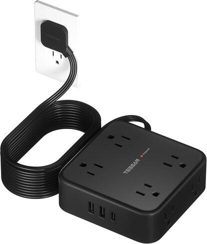 Surge Protector Power Strip, TESSAN 5 FT Extension Cord with Multiple Outlets Flat Plug, 4 USB (2 USB C) and 8 AC Outlets, 900 Joules Protection, Wall Mount Charging Station for Home, Office, Dorm in Saudi Arabia