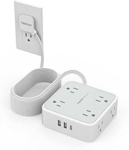 Surge Protector Power Strip, TESSAN 5 FT Extension Cord with Multiple Outlets Flat Plug, 4 USB (2 USB C) and 8 AC Outlets, 900 Joules Protection, Wall Mount Charging Station for Home, Office, Dorm in Saudi Arabia