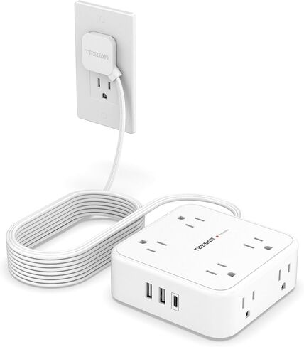 Surge Protector Power Strip, TESSAN 5 FT Extension Cord with Multiple Outlets Flat Plug, 4 USB (2 USB C) and 8 AC Outlets, 900 Joules Protection, Wall Mount Charging Station for Home, Office, Dorm in Saudi Arabia