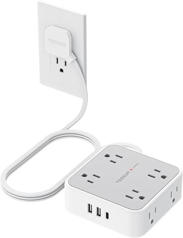 Surge Protector Power Strip, TESSAN 5 FT Extension Cord with Multiple Outlets Flat Plug, 4 USB (2 USB C) and 8 AC Outlets, 900 Joules Protection, Wall Mount Charging Station for Home, Office, Dorm in Saudi Arabia