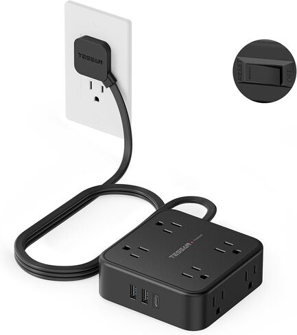 Surge Protector Power Strip, TESSAN 5 FT Extension Cord with Multiple Outlets Flat Plug, 4 USB (2 USB C) and 8 AC Outlets, 900 Joules Protection, Wall Mount Charging Station for Home, Office, Dorm in Saudi Arabia