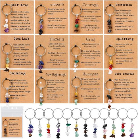 12 Sets Crystals Keychain Gift for New Beginnings Bulk Healing Gemstone Keychain New Beginnings Good Luck Gifts for Coworker Anxiety Relief Keychain for Women Retirement Graduation in Kuwait