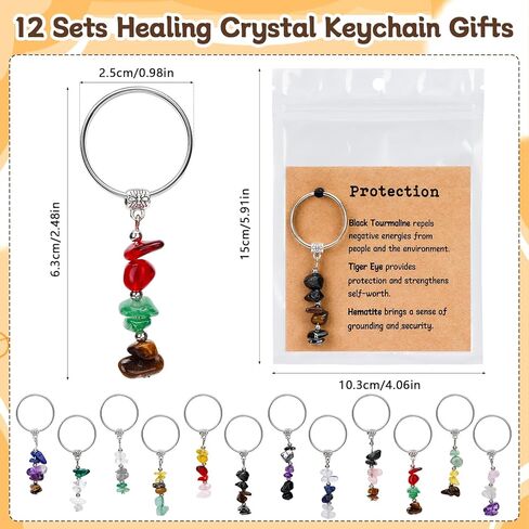 12 Sets Crystals Keychain Gift for New Beginnings Bulk Healing Gemstone Keychain New Beginnings Good Luck Gifts for Coworker Anxiety Relief Keychain for Women Retirement Graduation in Kuwait