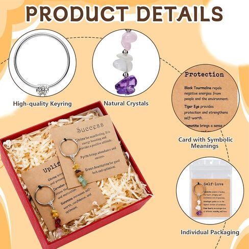 12 Sets Crystals Keychain Gift for New Beginnings Bulk Healing Gemstone Keychain New Beginnings Good Luck Gifts for Coworker Anxiety Relief Keychain for Women Retirement Graduation in Kuwait