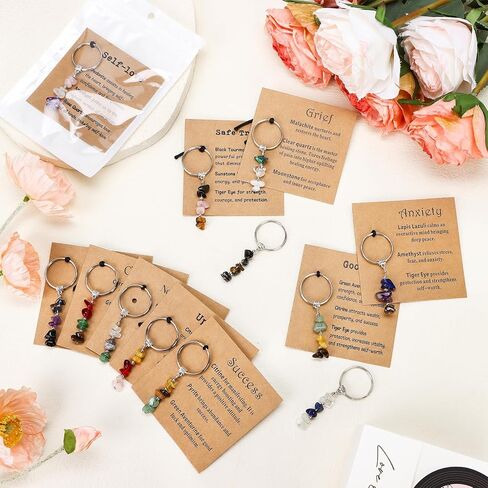 12 Sets Crystals Keychain Gift for New Beginnings Bulk Healing Gemstone Keychain New Beginnings Good Luck Gifts for Coworker Anxiety Relief Keychain for Women Retirement Graduation in Kuwait