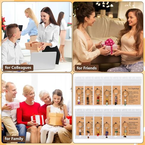 12 Sets Crystals Keychain Gift for New Beginnings Bulk Healing Gemstone Keychain New Beginnings Good Luck Gifts for Coworker Anxiety Relief Keychain for Women Retirement Graduation in Kuwait