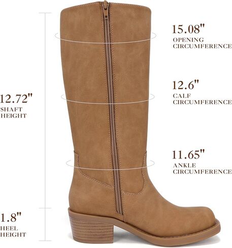 Women's Knee High Boots Square Toe Side Zipper Comfortable Block Low Heel Fall Long Tall Boot in Saudi Arabia