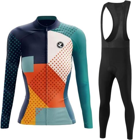 UGLY FROG Winter Cycling Jersey Sets Women Long Sleeve,Bicycle Biking Bike Shirts with Pockets+Long Bib Tight in Kuwait