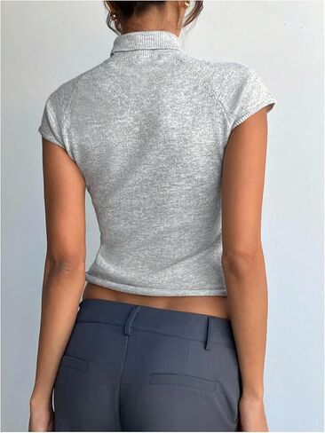 GORGLITTER Women's Y2k Short Cap Sleeve Cropped Sweater Casual Lightweight Turtleneck Sweaters in Saudi Arabia