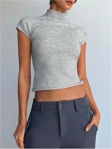 GORGLITTER Women's Y2k Short Cap Sleeve Cropped Sweater Casual Lightweight Turtleneck Sweaters in Saudi Arabia