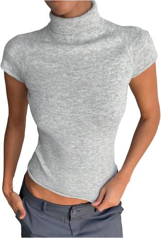 GORGLITTER Women's Y2k Short Cap Sleeve Cropped Sweater Casual Lightweight Turtleneck Sweaters in Saudi Arabia