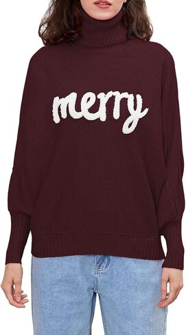 Women's Merry Christmas Sweater Turtleneck Bigger Sleeves Sweatshirts Ladies Holiday Festival Pullover Sweater in Kuwait