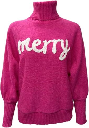 Women's Merry Christmas Sweater Turtleneck Bigger Sleeves Sweatshirts Ladies Holiday Festival Pullover Sweater in Kuwait