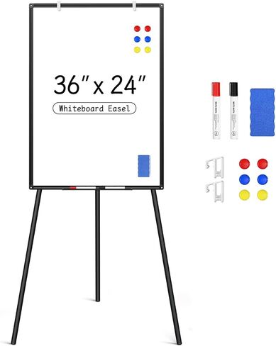 Magnetic Whiteboard Easel Stand, Dry Erase 36 x 24 White Board with Height Adjustable Tripod Stand, 3' x 2' Flipchart Easel Stand Presentation Board, 6 Magnets, 1 Eraser, 2 Pens in Kuwait