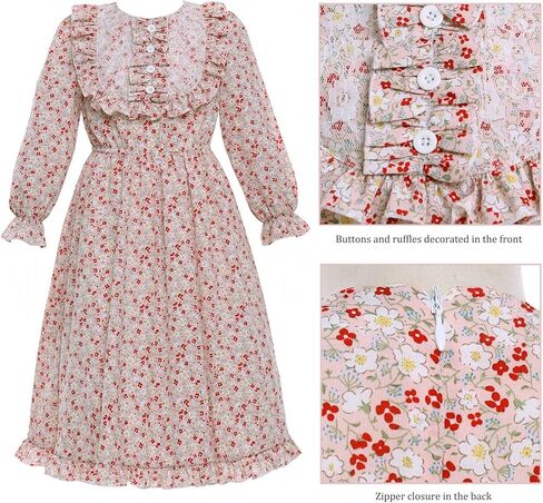 Girls Prairie Costume Dress Kids Floral Pioneer Colonial Village Girl Costumes in Saudi Arabia