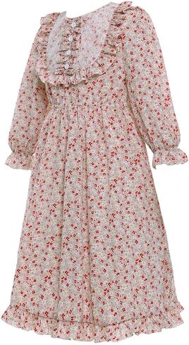 Girls Prairie Costume Dress Kids Floral Pioneer Colonial Village Girl Costumes in Saudi Arabia