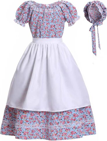 Girls Prairie Costume Dress Kids Floral Pioneer Colonial Village Girl Costumes in Saudi Arabia