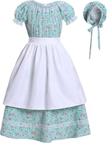 Girls Prairie Costume Dress Kids Floral Pioneer Colonial Village Girl Costumes in Saudi Arabia