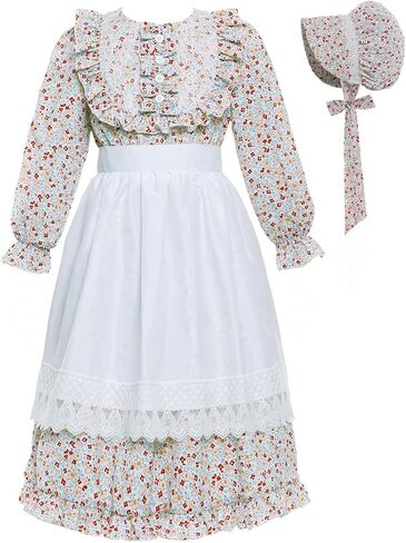 Girls Prairie Costume Dress Kids Floral Pioneer Colonial Village Girl Costumes in Saudi Arabia