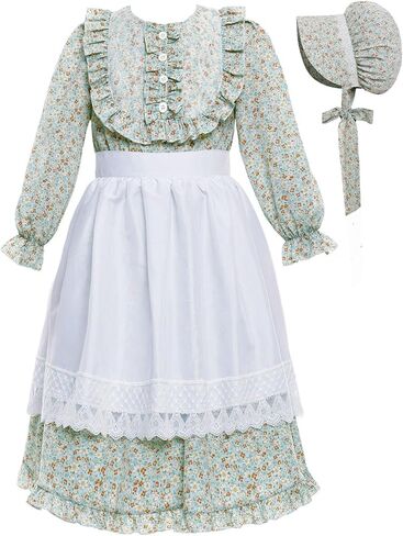 Girls Prairie Costume Dress Kids Floral Pioneer Colonial Village Girl Costumes in Saudi Arabia