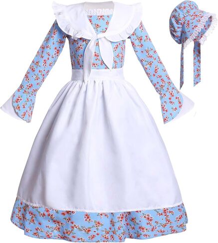 Girls Prairie Costume Dress Kids Floral Pioneer Colonial Village Girl Costumes in Saudi Arabia