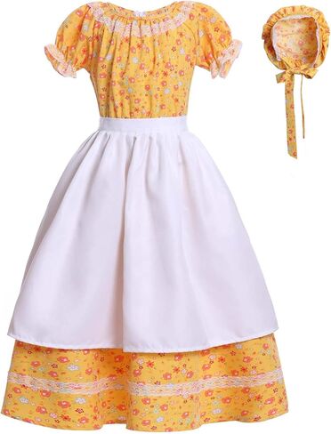 Girls Prairie Costume Dress Kids Floral Pioneer Colonial Village Girl Costumes in Saudi Arabia