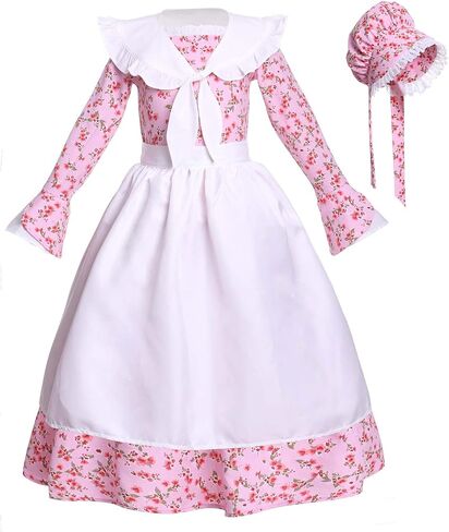 Girls Prairie Costume Dress Kids Floral Pioneer Colonial Village Girl Costumes in Saudi Arabia