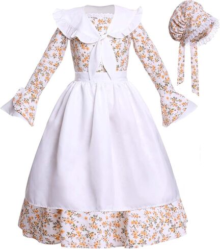 Girls Prairie Costume Dress Kids Floral Pioneer Colonial Village Girl Costumes in Saudi Arabia