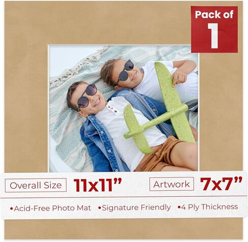 11x11 Mat Bevel Cut for 7x7 Photos - Precut White Square Shaped Photo Mat Board Opening - Acid Free Matte to Protect Your Pictures - Bevel Cut for Family Photos, Pack of 1 Matboard in Saudi Arabia