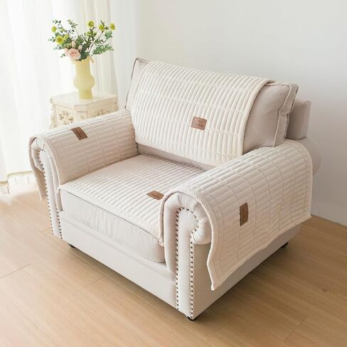 أغطية أريكة للكلاب، غطاء أريكة مخملي للكلاب، أغطية أرائك للحيوانات الأليفة لمسند الظهر ومسند الذراع، واقي أرائك للكلاب، غطاء أريكة للحيوانات الأليفة قابل للغسل (قطعة واحدة، بيج أبيض، 27.5 بوصة × 27.5 بوصة، مقعد واحد) in Kuwait