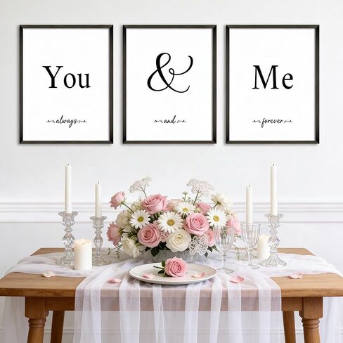 Houmury Set of 3 Framed Wall Decor Farmhouse Wall Art You & Me Always and Forever Vintage Bedroom Wall Decors 12x16 (White) in Saudi Arabia