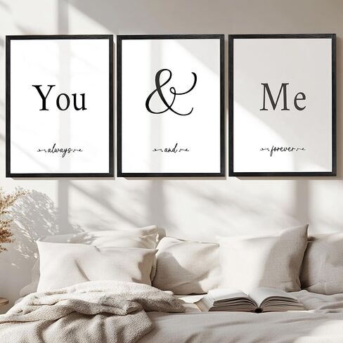 Houmury Set of 3 Framed Wall Decor Farmhouse Wall Art You & Me Always and Forever Vintage Bedroom Wall Decors 12x16 (White) in Saudi Arabia
