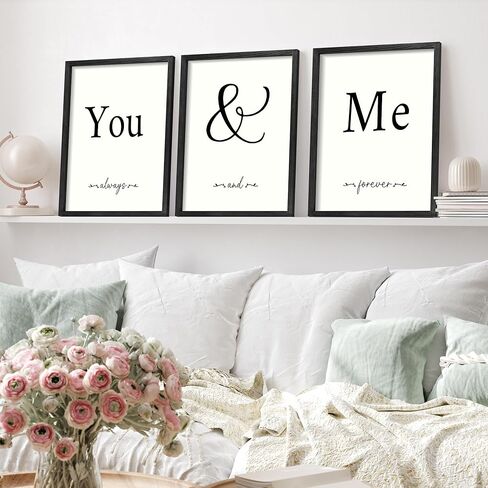 Houmury Set of 3 Framed Wall Decor Farmhouse Wall Art You & Me Always and Forever Vintage Bedroom Wall Decors 12x16 (White) in Saudi Arabia