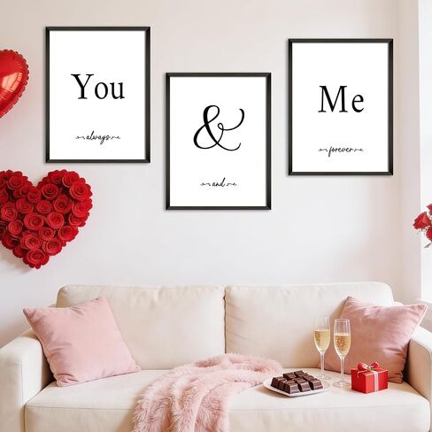 Houmury Set of 3 Framed Wall Decor Farmhouse Wall Art You & Me Always and Forever Vintage Bedroom Wall Decors 12x16 (White) in Saudi Arabia