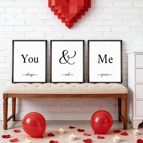 Houmury Set of 3 Framed Wall Decor Farmhouse Wall Art You & Me Always and Forever Vintage Bedroom Wall Decors 12x16 (White) in Saudi Arabia