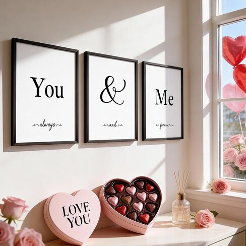 Houmury Set of 3 Framed Wall Decor Farmhouse Wall Art You & Me Always and Forever Vintage Bedroom Wall Decors 12x16 (White) in Saudi Arabia