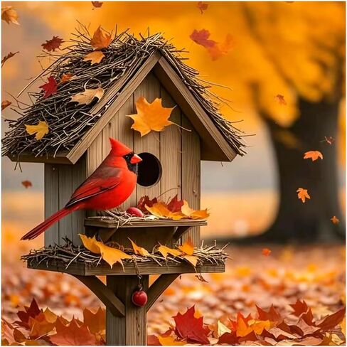 Cardinal Diamond Art Painting Kits for Adults, Round Full Drill Bird Diamond Art Kits for Beginners, Birdhouse 5D DIY Paint with Crafts for Home Wall Decoration Gifts （12×12Inch） in Saudi Arabia
