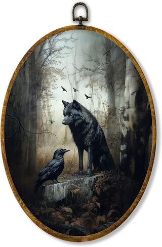 XPH Vintage Rustic Black Labrador Retriever Round Wall Art Framed, Country Landscape Dog Circle Wall Decor, Black Lab Gifts Hanging Canvas Prints for Home Bedroom Living Room Decoration, 10x10 Inch in Saudi Arabia