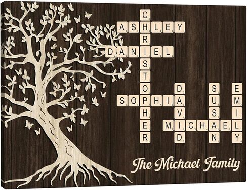 Personalized Family Crossword Canvas Wall Art, Family Crossword Wall Decor Customized, Custom Name Canvas Prints Holiday Indoor Wall Decorations in Saudi Arabia