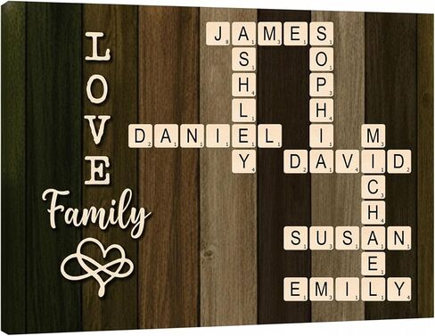 Personalized Family Crossword Canvas Wall Art, Family Crossword Wall Decor Customized, Custom Name Canvas Prints Holiday Indoor Wall Decorations in Saudi Arabia