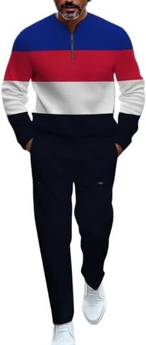 طقم ملابس كاجوال للرجال مكون من قطعتين بأكمام طويلة وبنطال قميص برقبة دائرية وملابس رياضية للركض مكون من قطعتين in Kuwait