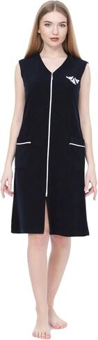 Women's Terry Cotton Zipper Front Sleeveless Two Pocket Robe Sleepwear Beach Dress House Dress in Saudi Arabia