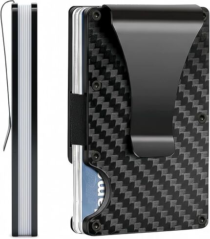 Wallet for Men- Minimalist Metal Wallet with Money Clip - Slim RFID Blocking Card Holder, Carbon Fiber Design, Holds 12+ Cards & Cash,Men's Wallet Gift，Driver License in Saudi Arabia