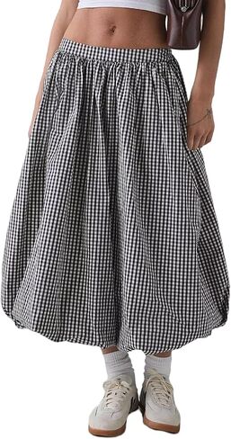 Aonoapll Y2k Women Bubble Maxi Skirt Casual Elastic Low Waist Flowy A Line Long Skirt Summer Ruffle Balloon Skirt in Saudi Arabia
