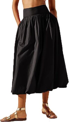 Aonoapll Y2k Women Bubble Maxi Skirt Casual Elastic Low Waist Flowy A Line Long Skirt Summer Ruffle Balloon Skirt in Saudi Arabia
