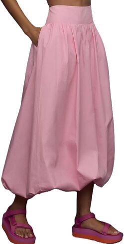 Aonoapll Y2k Women Bubble Maxi Skirt Casual Elastic Low Waist Flowy A Line Long Skirt Summer Ruffle Balloon Skirt in Saudi Arabia