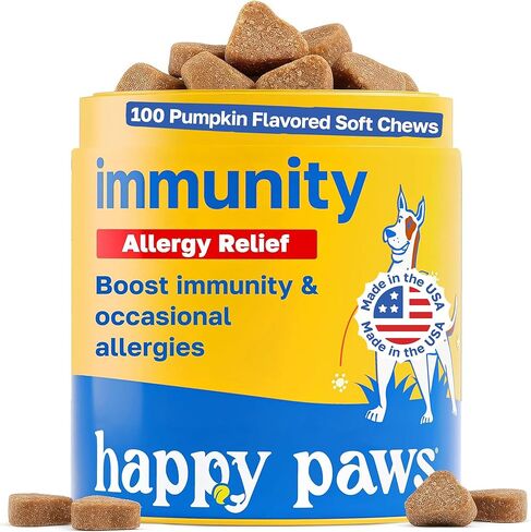 Immunity Daily Wellness Support for Dogs, Organic, Non GMO, Vegan Soft Chews with Turkey Tail, Reishi, Maitake, Astragalus, Turmeric, Vitamin C & Colostrum, Natural Pumpkin Flavor, 100 Ct in Kuwait